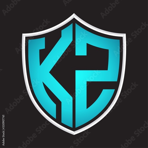 KZ Logo monogram with shield shape isolated blue colors on outline design template