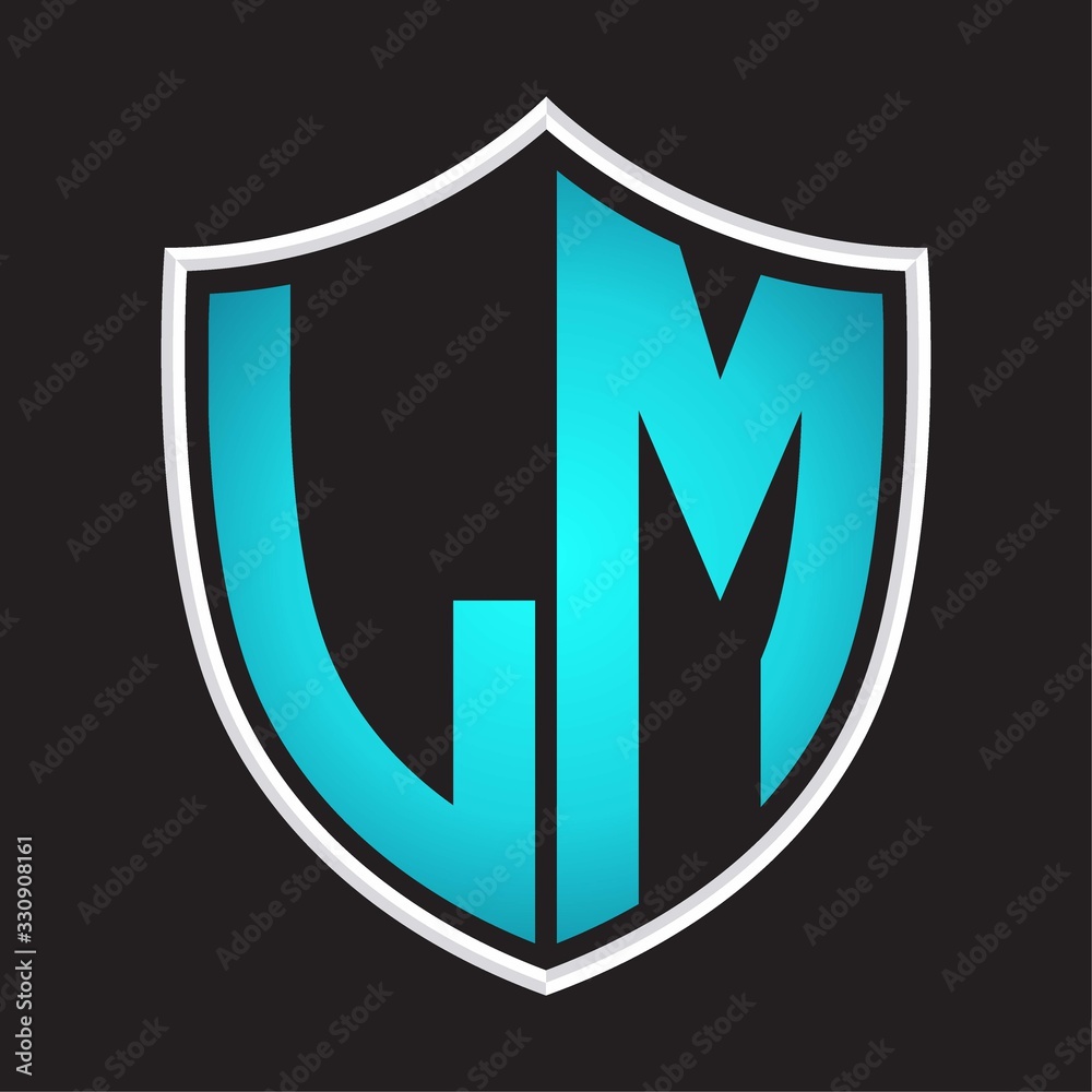 LM Logo monogram with shield shape isolated blue colors on outline design template
