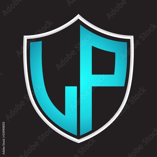 Free Download LP Logo monogram with shield shape isolated blue colors on outline design template - GFXLoad