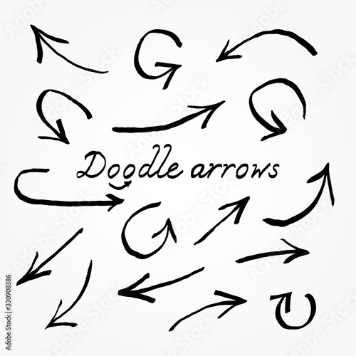 Doodle arrows. Arrows icons vector hand drawn set. Arrow sketch handmade. Simple vector design.