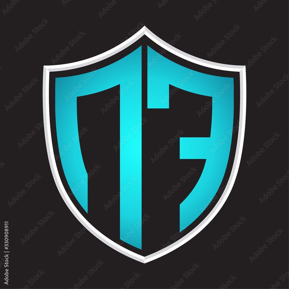 NF Logo monogram with shield shape isolated blue colors on outline design template