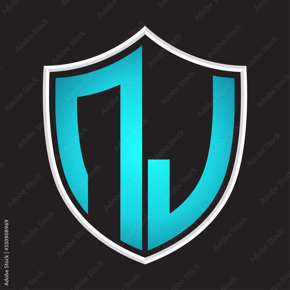 NJ Logo monogram with shield shape isolated blue colors on outline design template