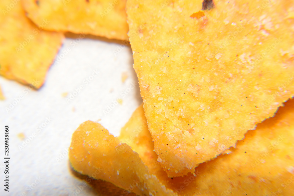 Close up of Tortilla Chips isolated with white background