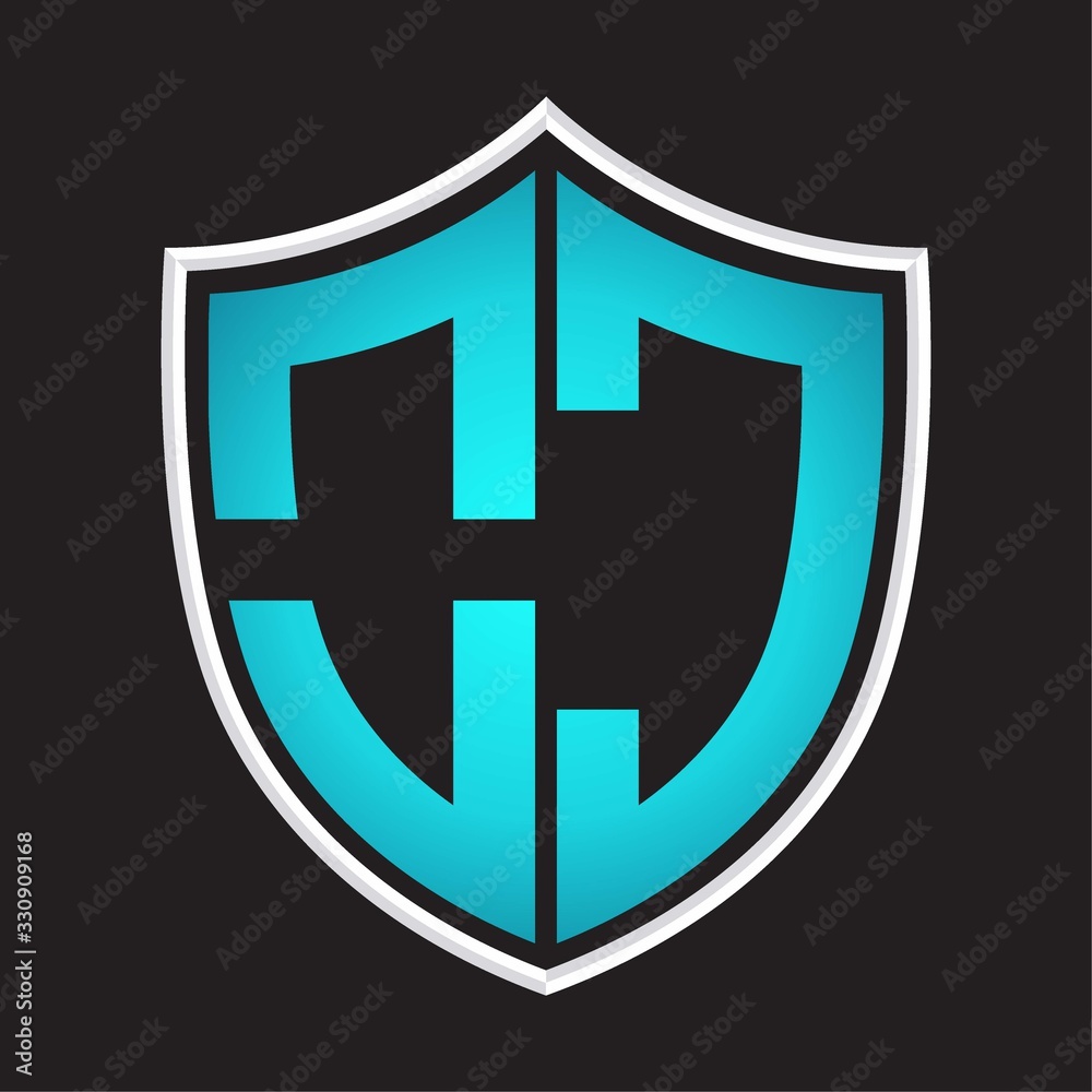 OC Logo monogram with shield shape isolated blue colors on outline design template OC Logo monogram with shield shape isolated blue colors on outline design template