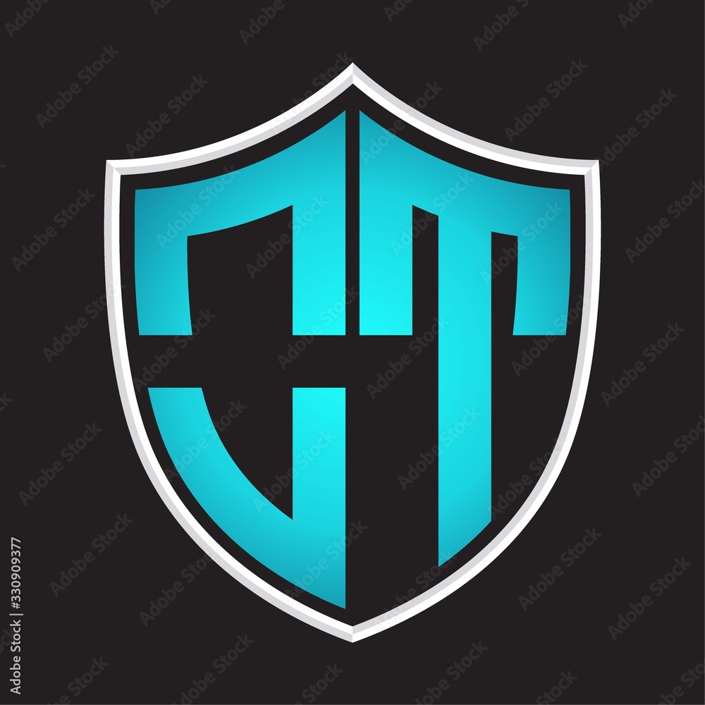 OT Logo monogram with shield shape isolated blue colors on outline design template OT Logo monogram with shield shape isolated blue colors on outline design template