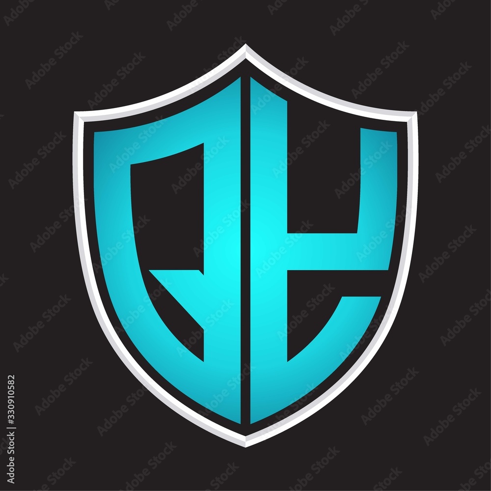 QY Logo monogram with shield shape isolated blue colors on outline design template
