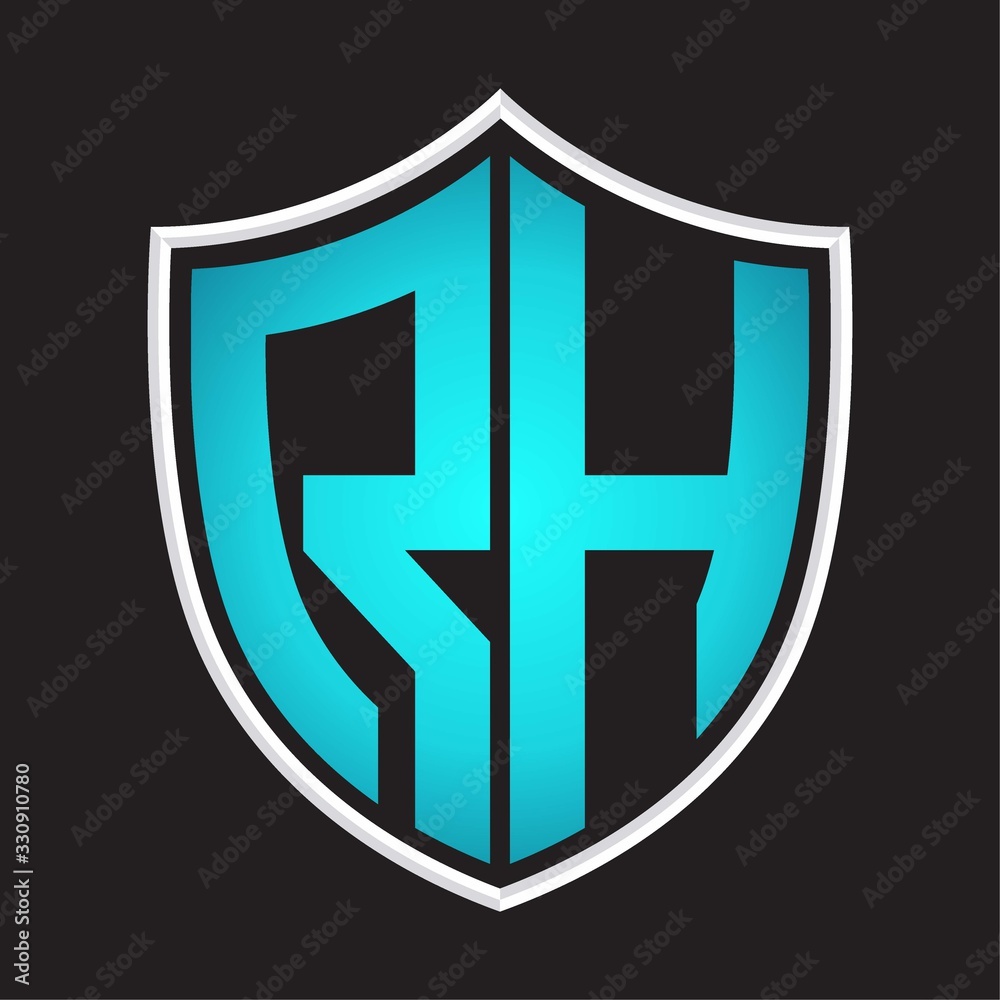 RH Logo monogram with shield shape isolated blue colors on outline design template RH Logo monogram with shield shape isolated blue colors on outline design template