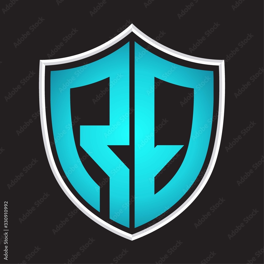 RQ Logo monogram with shield shape isolated blue colors on outline design template RQ Logo monogram with shield shape isolated blue colors on outline design template