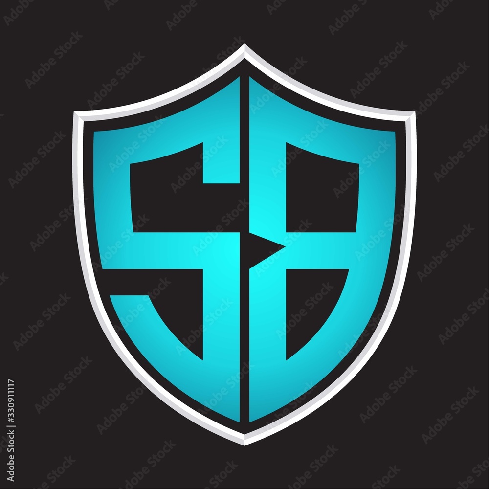 SB Logo monogram with shield shape isolated blue colors on outline design template SB Logo monogram with shield shape isolated blue colors on outline design template