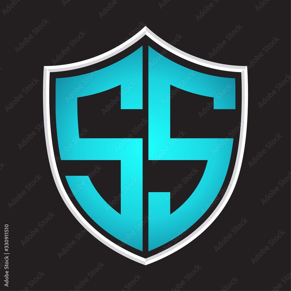 SS Logo monogram with shield shape isolated blue colors on outline design template SS Logo monogram with shield shape isolated blue colors on outline design template