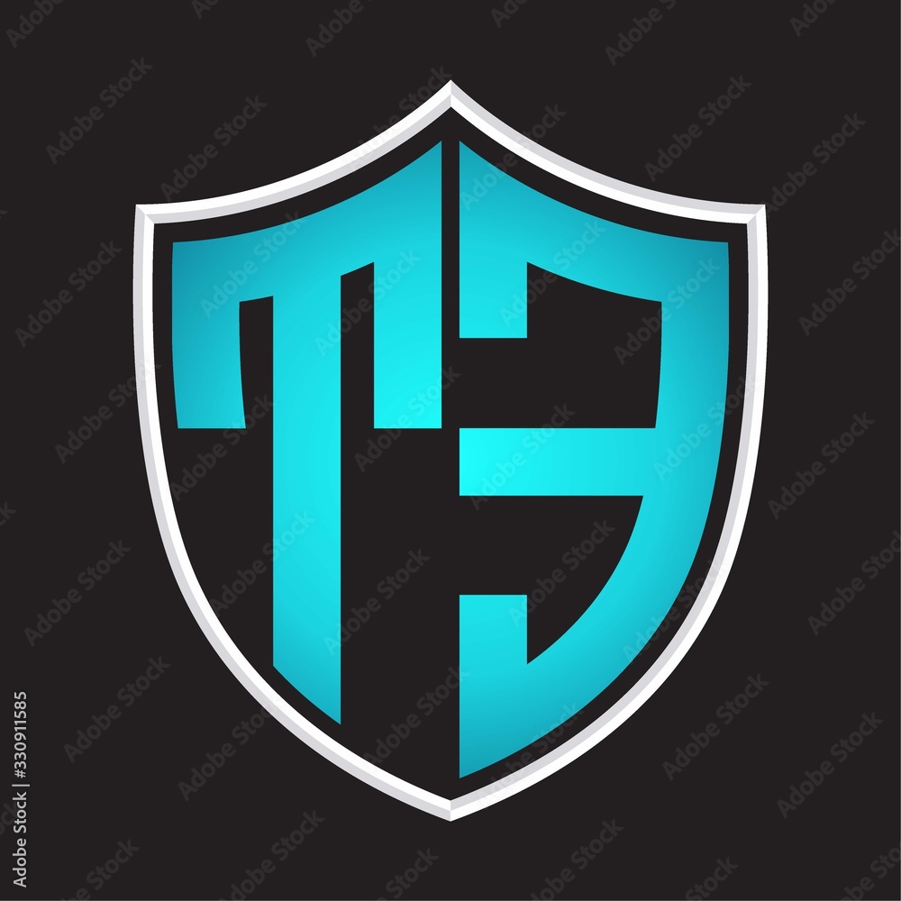TE Logo monogram with shield shape isolated blue colors on outline design template TE Logo monogram with shield shape isolated blue colors on outline design template
