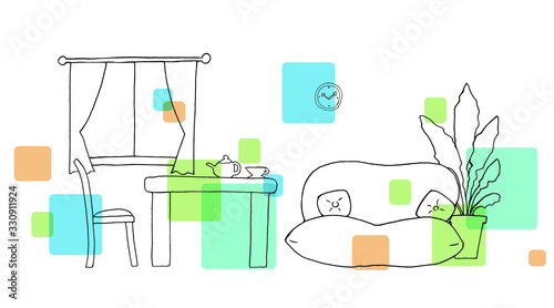 部屋の手描き線画