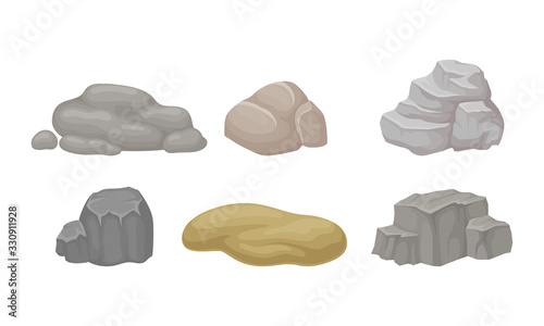 Rock Stones and Cobblestones Isolated on White Background Vector Set