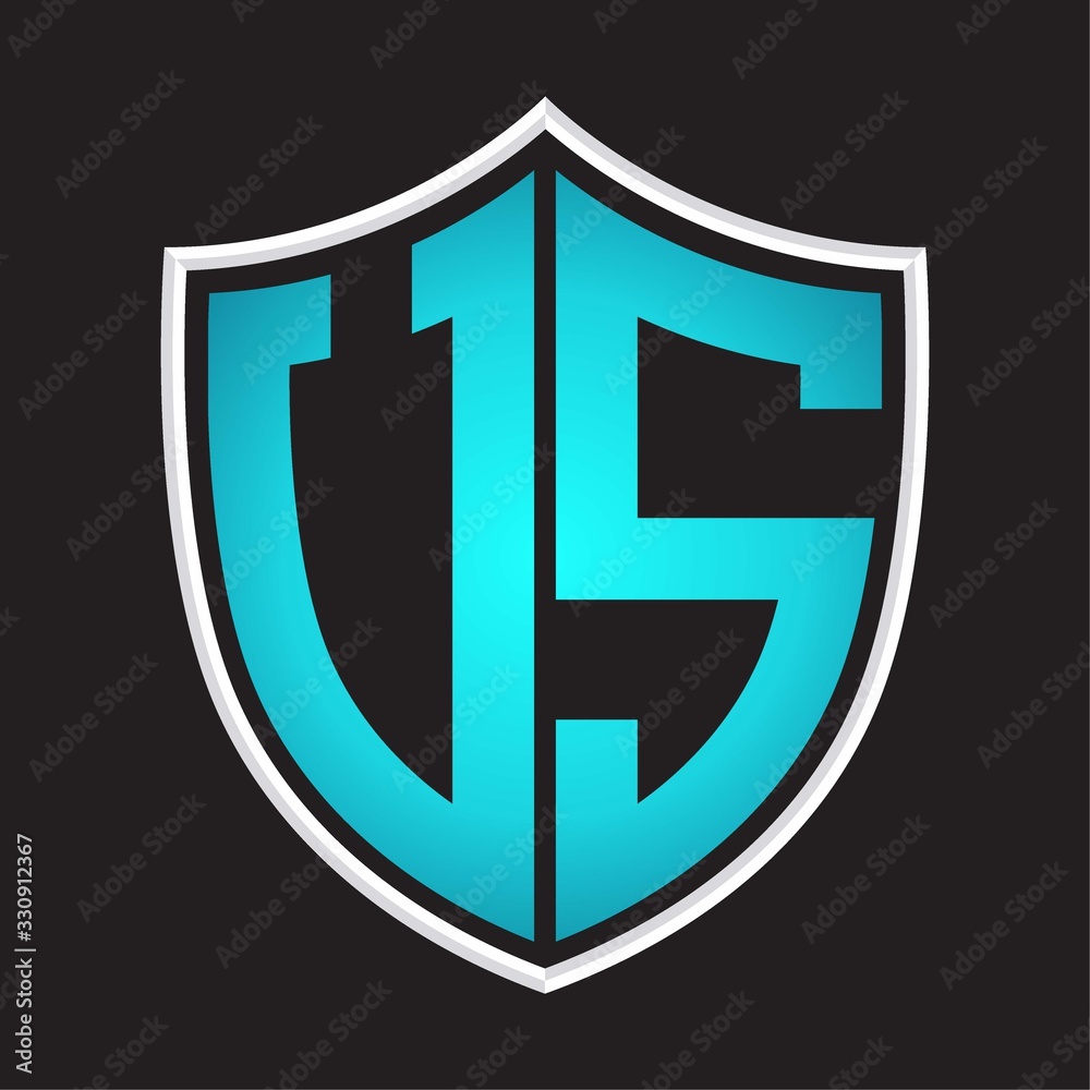 US Logo monogram with shield shape isolated blue colors on outline design template