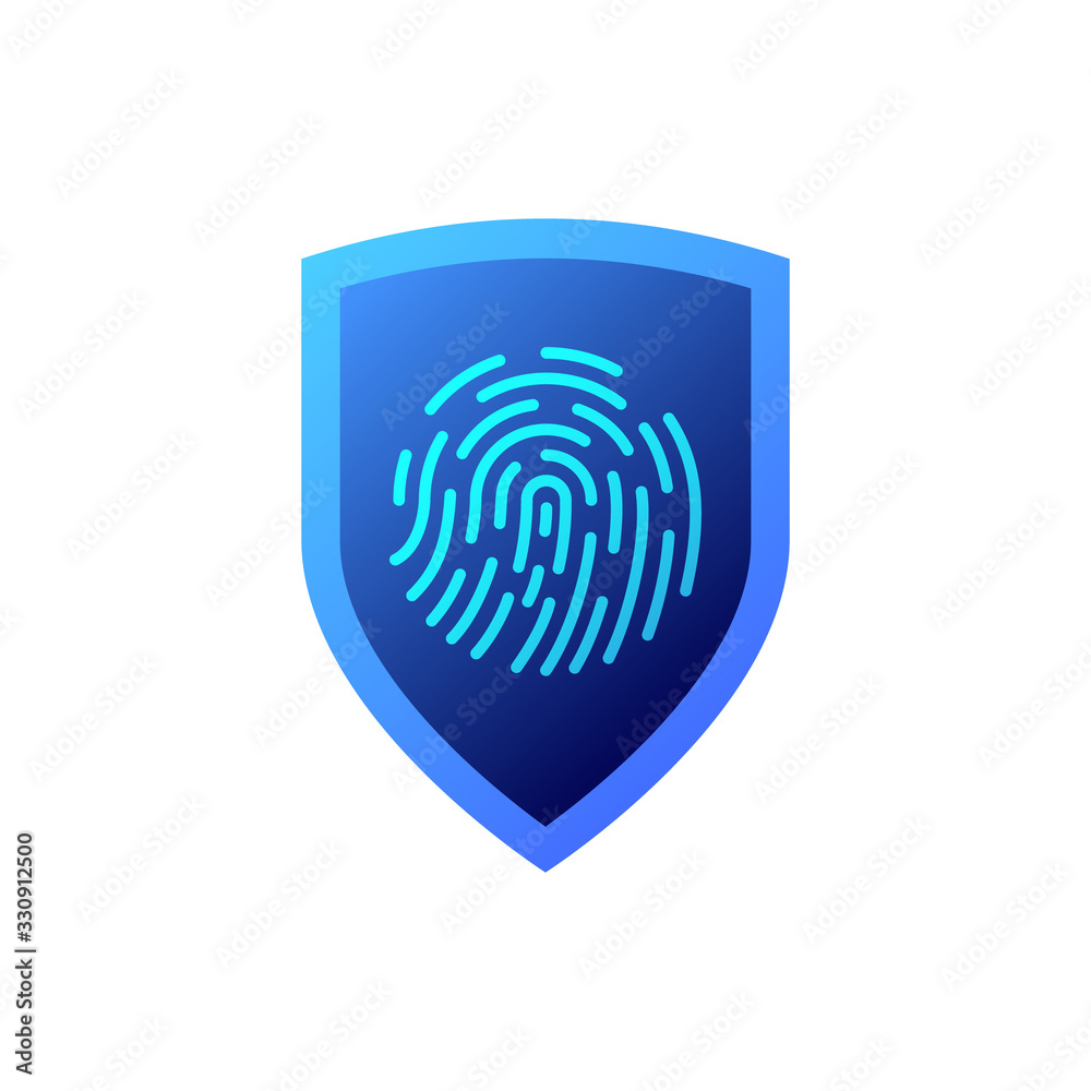 Thumbprint shield logo icon isolated on a white background. Database protection concept, cyber key. Thumbprint shield logo icon isolated on a white background. Database protection concept, cyber key.