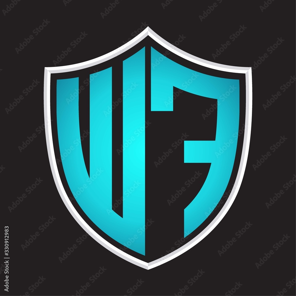 WF Logo monogram with shield shape isolated blue colors on outline design template WF Logo monogram with shield shape isolated blue colors on outline design template