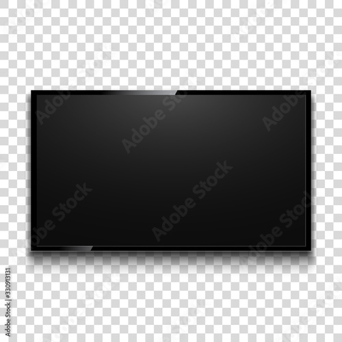 TV on transparent background. Black screen. Monitor. Vector illustration.