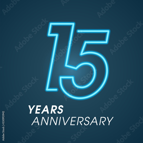 15 years anniversary vector logo, icon. Graphic design element with neon number