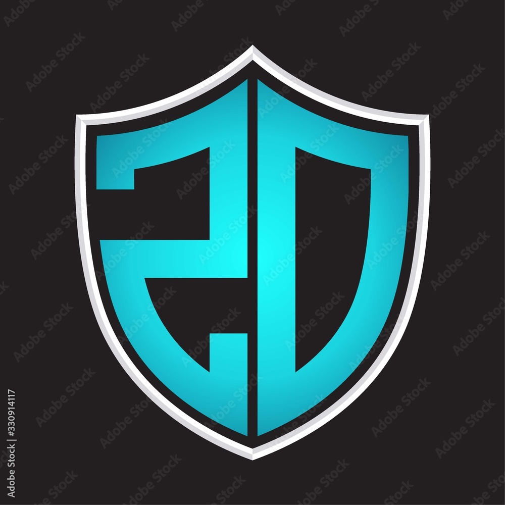 ZD Logo monogram with shield shape isolated blue colors on outline design template ZD Logo monogram with shield shape isolated blue colors on outline design template