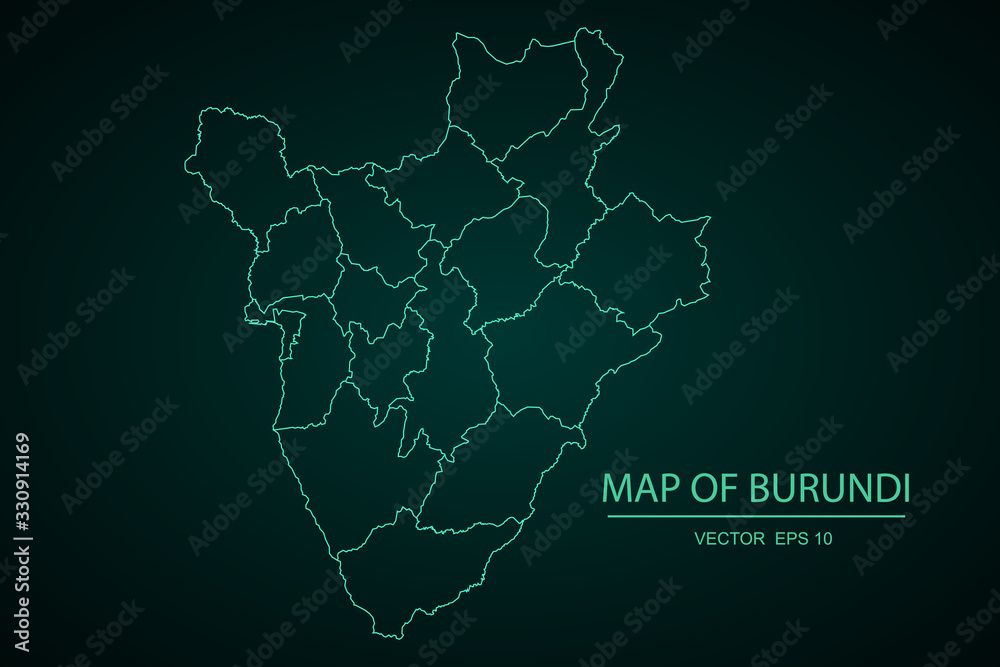Vector map-Burundi country.High detailed blue vector map - Burundi,Blue map of burundi. - Vector