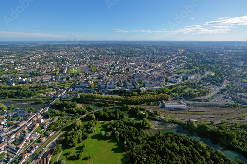 Aerial view of the old city of Pau and the Boulevard des Pyrénées from the south