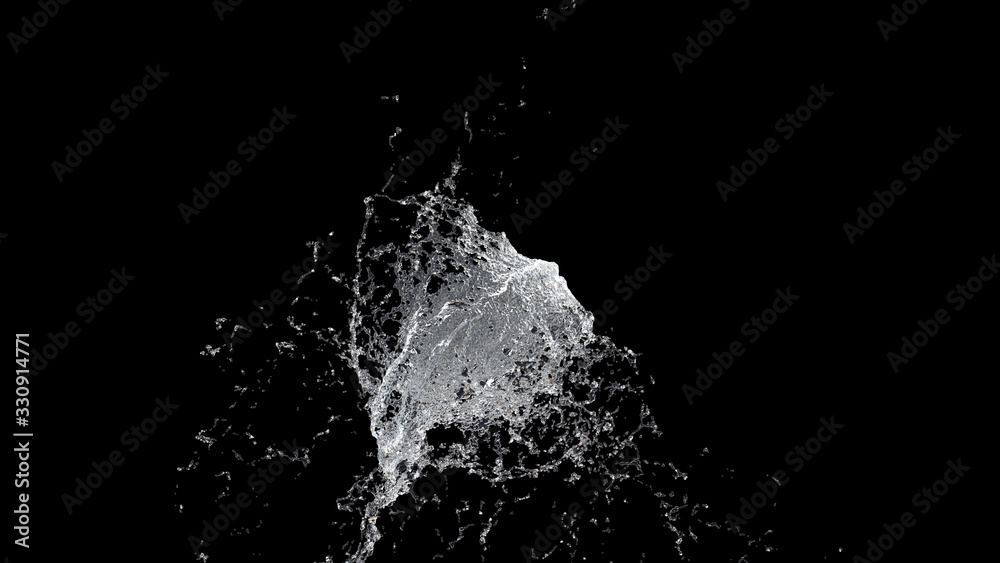 Water Splash on black background with alpha mask. 3d illustration.