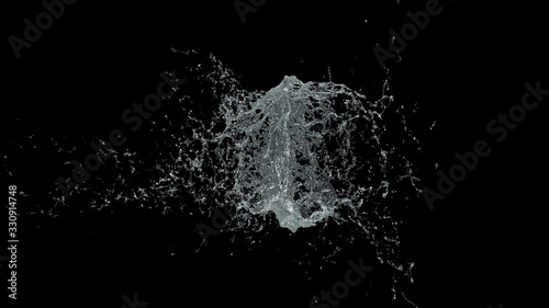 Water Splash on black background with alpha mask. 3d illustration.