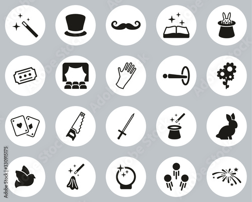 Magic & Illusion Icons Black & White Flat Design Circle Set Big
