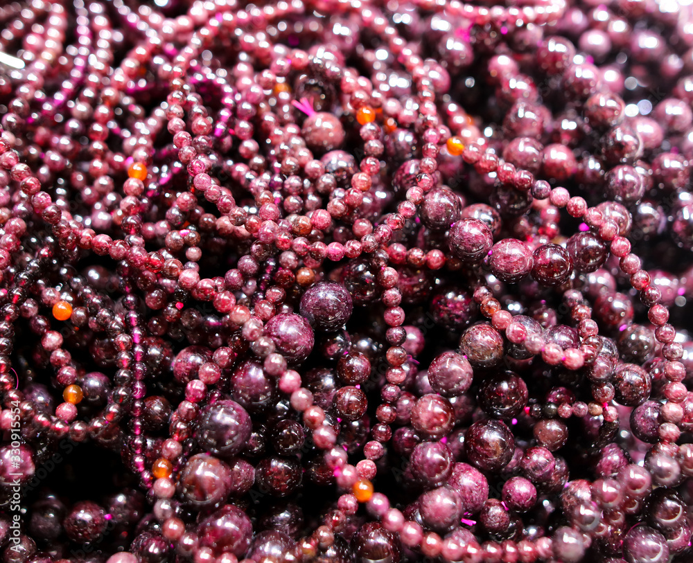 Beads from a decorative stone on a counter