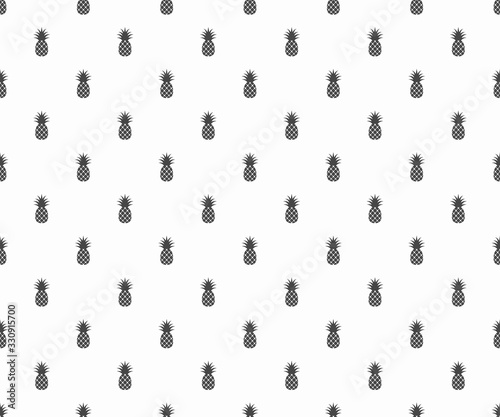 Pineapple seamless monochrome pattern. Vector graphic exotic ananas fruit texture. Black and white tropical summer print wallpaper background..