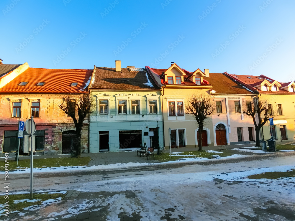 Colourful houses on the Main street of Kezmarok, Slovakia, a small town in Spis region Colourful houses on the Main street of Kezmarok, Slovakia, a small town in Spis region