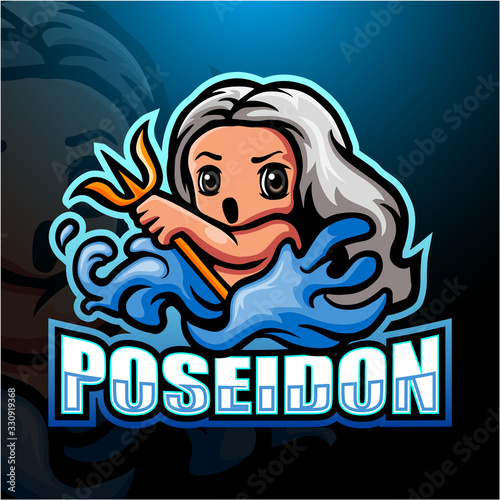 Poseidon mascot esport logo design photo