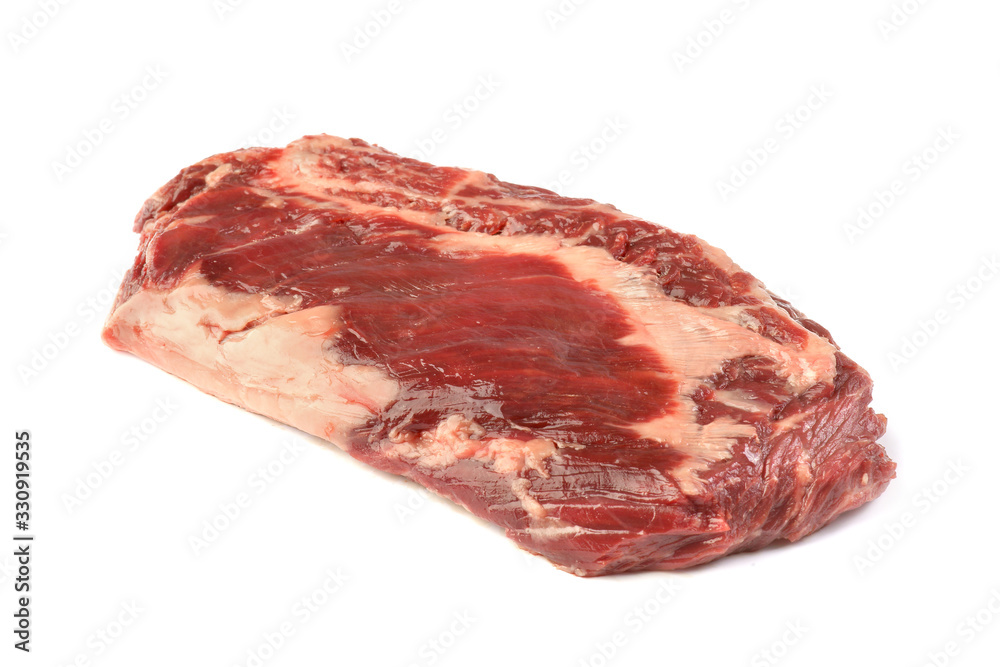 raw skirt-steak on a white background