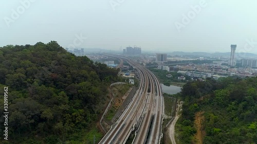 High speed railway approaching the Guangzhou South Railway Station photo