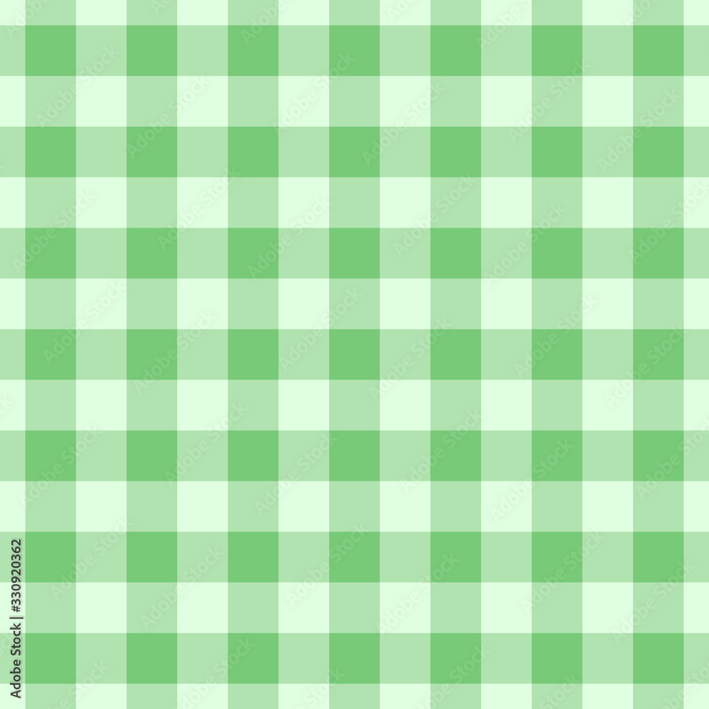 Vector gingham striped checkered blanket tablecloth. Seamless white green table cloth napkin pattern background with natural textile texture. Country fabric material for breakfast or dinner picnic
