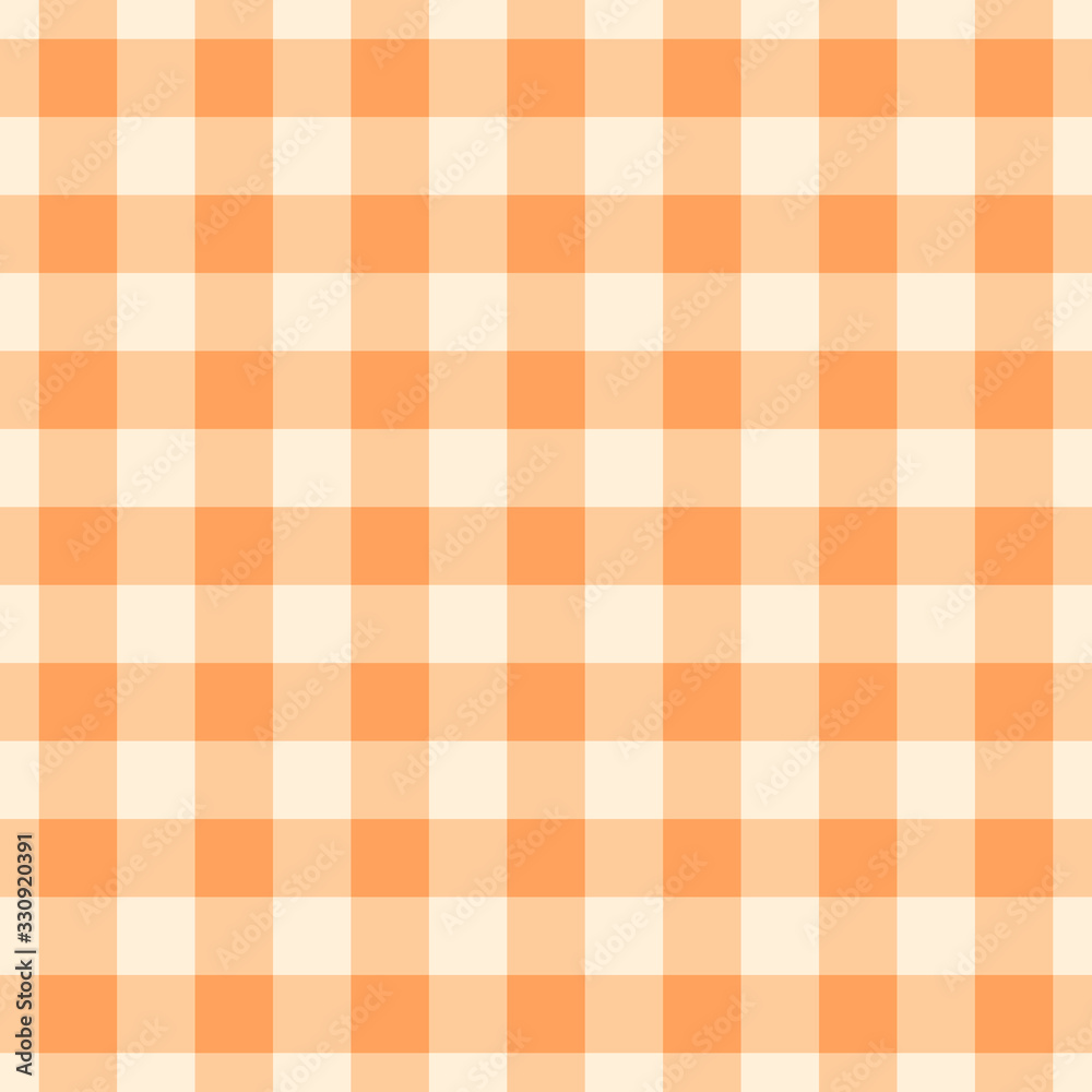 Vector gingham striped checkered blanket tablecloth. Seamless white orange table cloth napkin pattern background with natural textile texture. Country fabric material for breakfast or dinner picnic Vector gingham striped checkered blanket tablecloth. Seamless white orange table cloth napkin pattern background with natural textile texture. Country fabric material for breakfast or dinner picnic