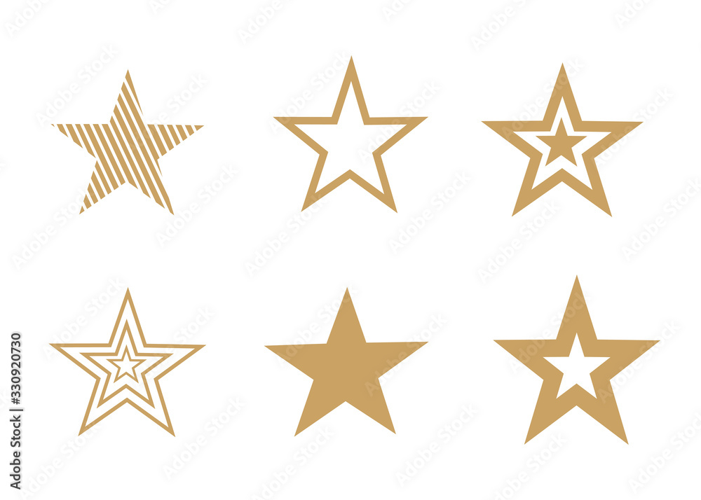A set of different gold stars isolated on white. Vector drawing. A set of different gold stars isolated on white. Vector drawing.