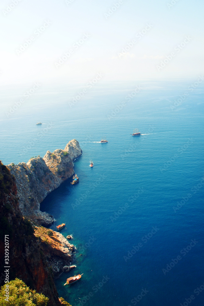 landscape from the hill in Alanya, Turkey to the beautiful beaches of Cleopatra