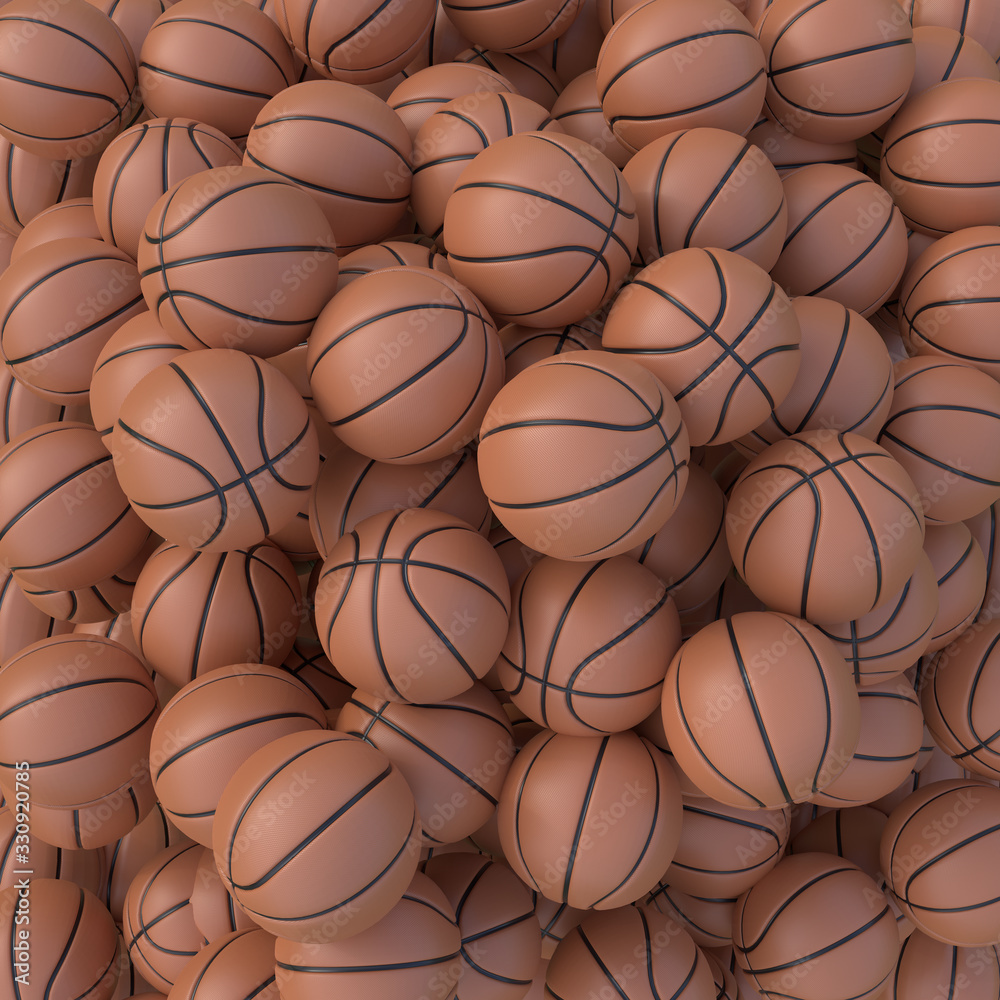 Many orange basketball balls lying in an endless pile. Basketball balls background. 3d rendering illustration Many orange basketball balls lying in an endless pile. Basketball balls background. 3d rendering illustration