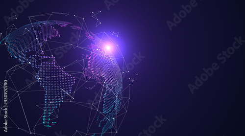 3D earth graphic symbolizing global trade, vector illustration.