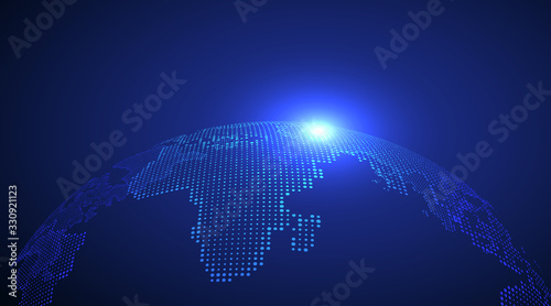 3D earth graphic symbolizing global trade, vector illustration.