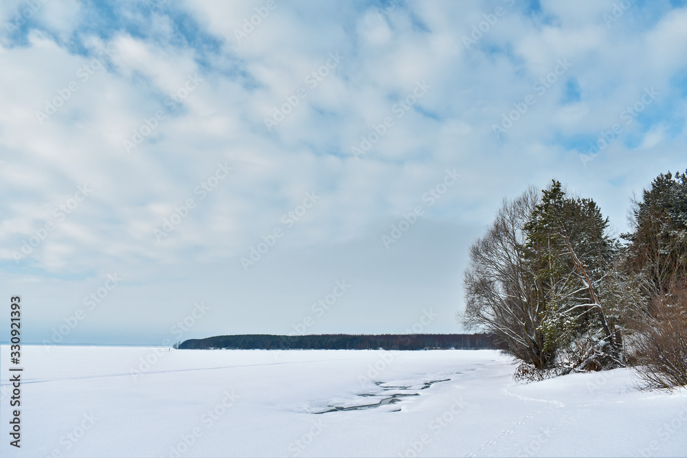 panorama of the Volga river in winter