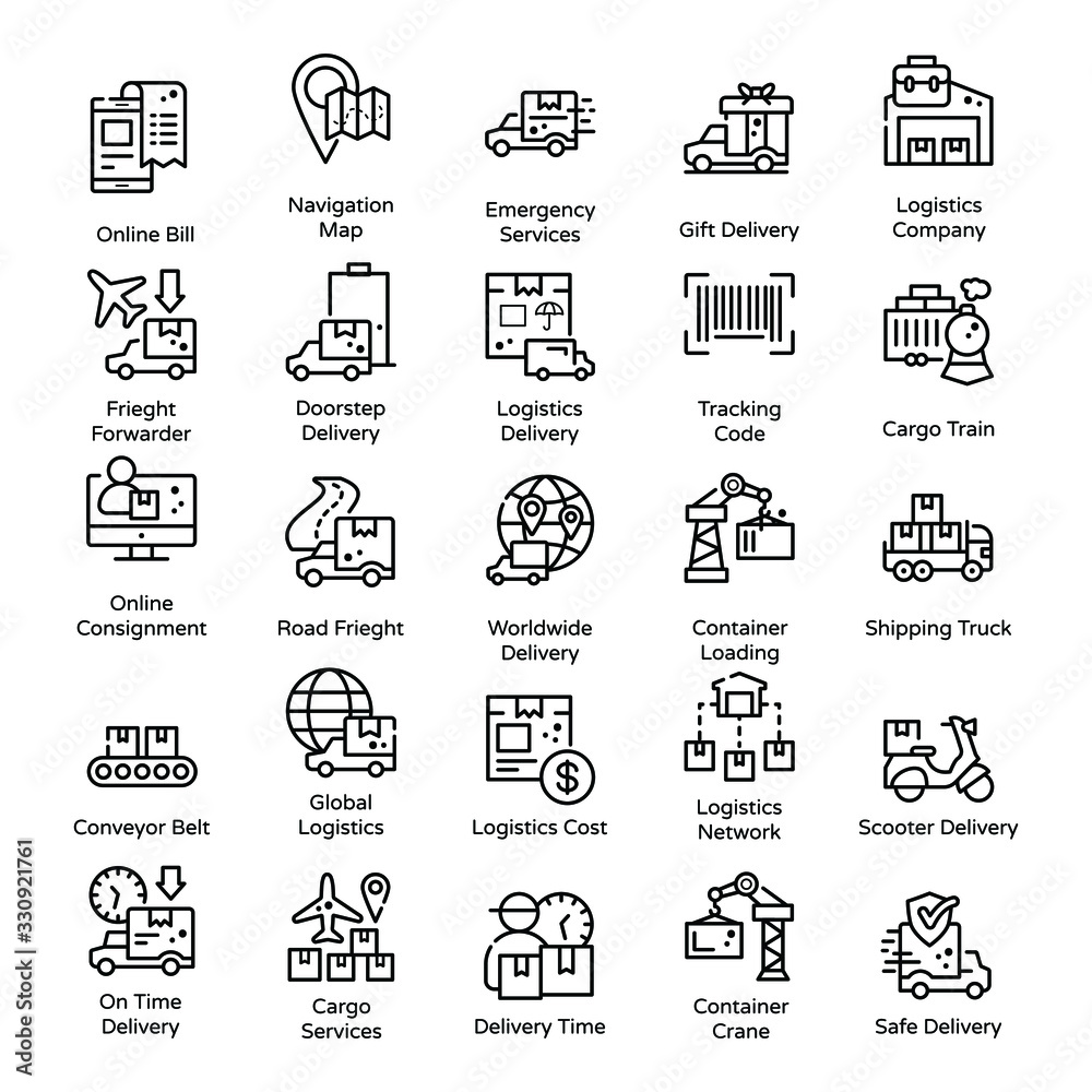 Modern Logistics and Delivery Line Icons Pack Stock Vector | Adobe Stock