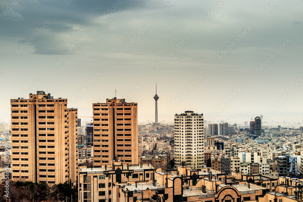 Fototapeta premium Tehran cityscape with Milad tower in the frame.
