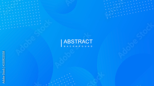 Bright blue gradient abstract creative background with wave and dots. Futuristic backdrop with circle shapes and flowing waving colorful curve elements with place for text