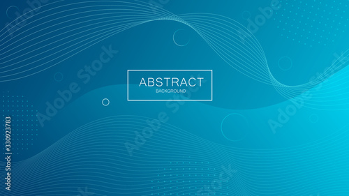Abstract blue colorful background with place for text and white geometric element. Futuristic colored gradient backdrop wave flowing with wave circle and dots