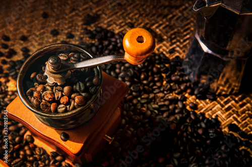 robusta coffee bean in grinding tool