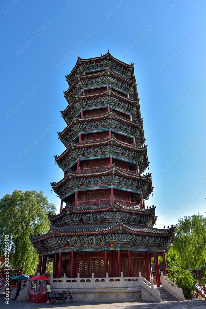 Ancient buildings, towers, kylin sculptures and door reliefs in luanzhou city, hebei province, China Ancient buildings, towers, kylin sculptures and door reliefs in luanzhou city, hebei province, China