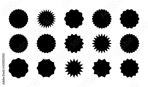 Black sale stickers big set isolated on white background. Promo product labels templates, starburst, sunburst badges. Vector design elements for price tag, quality mark, shop poster, web design, decor