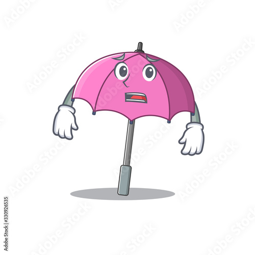 Cartoon picture of pink umbrella showing anxious face